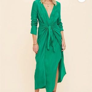 NEW WITH TAGS! SUBOO - GRACE LOW FRONT WRAP MIDI DRESS (GREEN) M